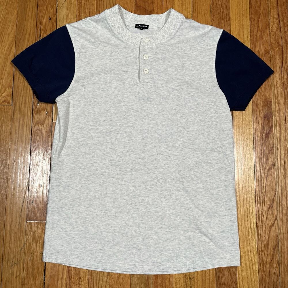 J. Peterman Heather Gray Body with Navy Short Sleeve Henley